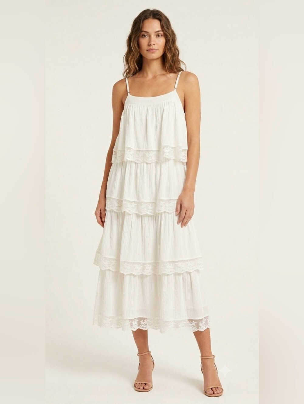 ​Summer of Love Mary Tiered Maxi Dress White Lace NWT Small Boho Cottagecore